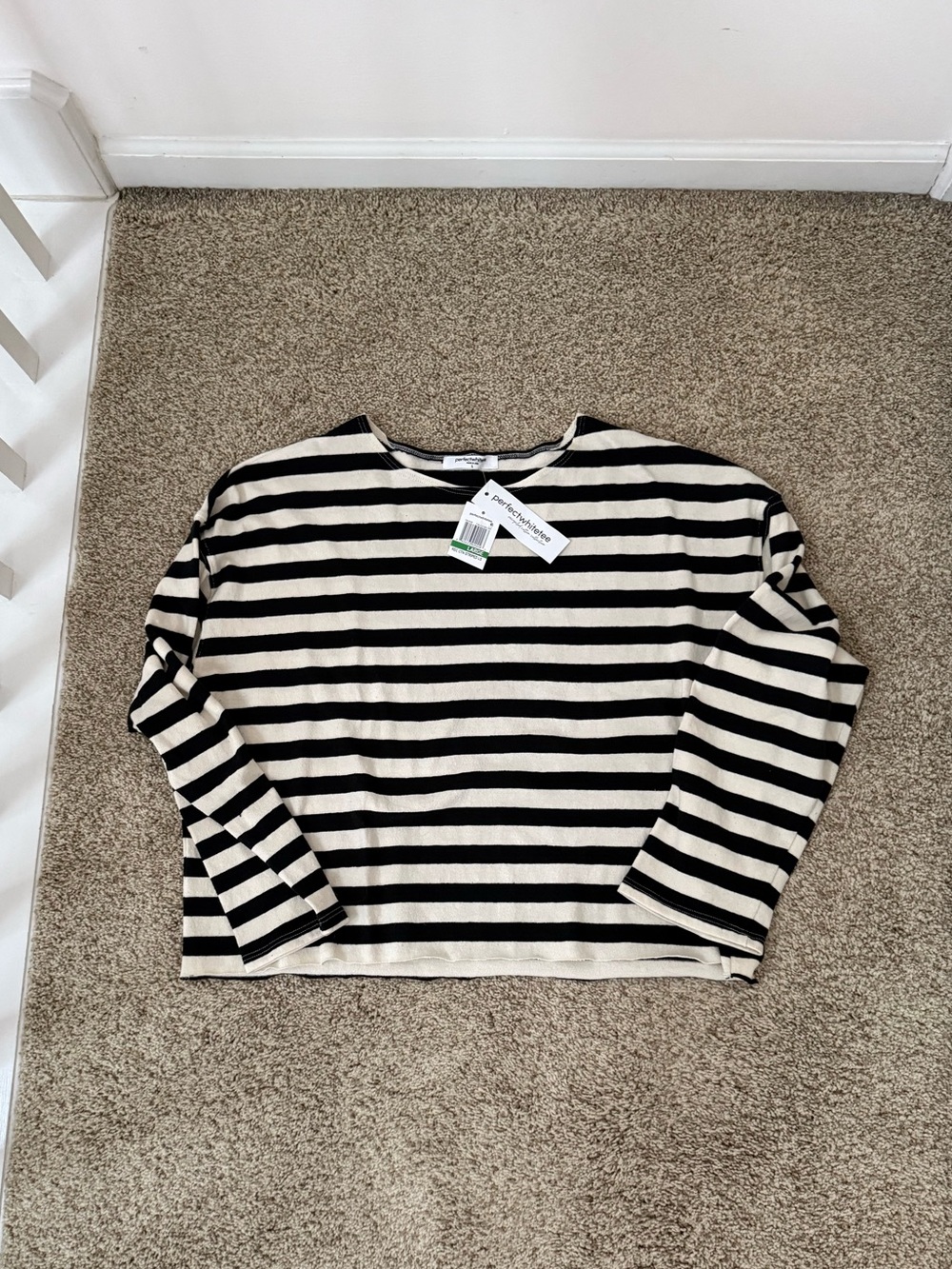 NWT PerfectWhiteTee Taylor Striped Top 100% Cotton Size L - Picture 2 of 3